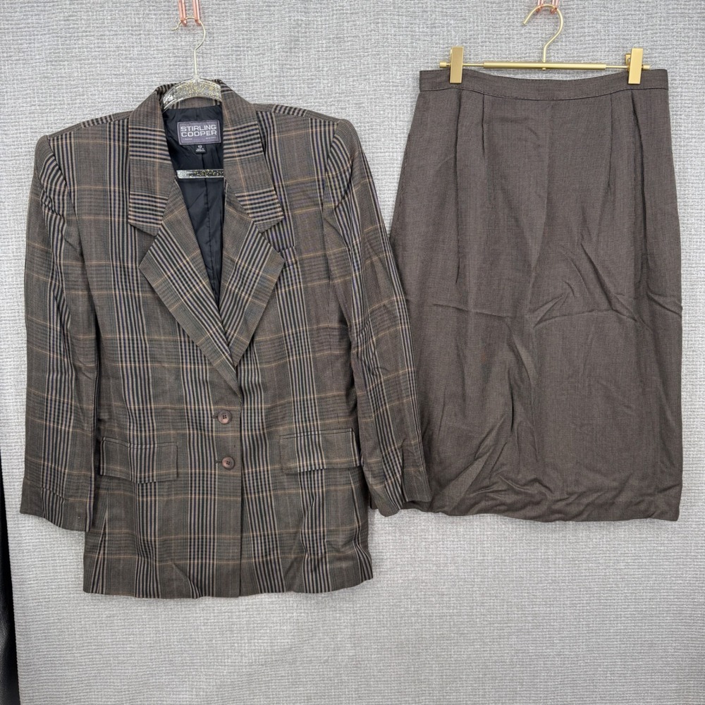 Vtg Y2K 90's Office Stirling Cooper Plaid Blazer Women 12 Brown Plaid Academic